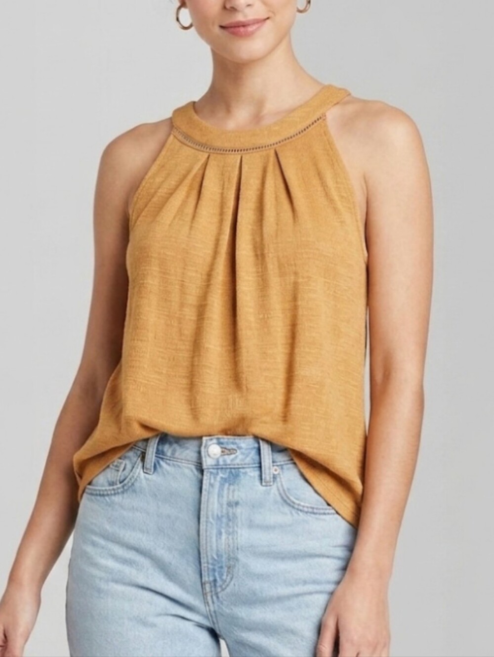 Anthropologie Mustard Yellow Sleeveless Top w/ Crochet Detail, Size XL